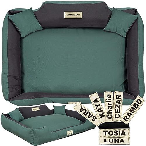Hundebett, Personalisierte Anti-Rutsch, Abnehmbar Hundekissen, Hundekorb, Hundesofa, Hundecouch, Sofa, Erhöhte Ränder, Waschbar, KINGDOG (75x65 cm, Dunkelgrün)