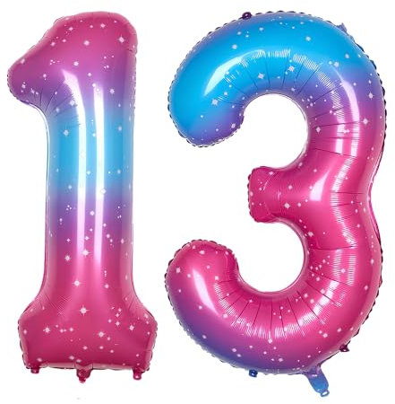 Ponmoo 40 Zoll Foil Luftballon Zahlen 13/31 Rosa-Blau (101cm), Aufblasbares Helium oder Luft, Riesige Folienballons Nummer 0-100, Große Ballones für Hochzeitstag und Geburtstag Party Dekoration