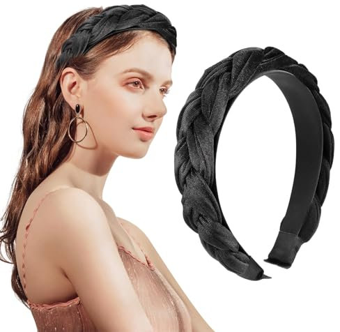 Huiguli Haarreifen Damen, Samt Haarreif Geflochten, Vintage Stirnband Schwarz, Breite Haarband, Mode Haarschmuck für Damen und Frauen