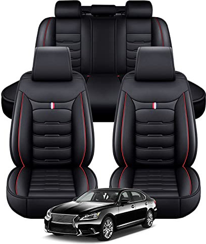 Jialuode Autositzbezüge passend für Renault Megane/Scala/Grand Modus 5 Sitze Full Set Komfortabler Ledersitzbezüge Allwetter Autositzbezug,Wasserdicht und rutschfest (Schwarz Rot) MH51