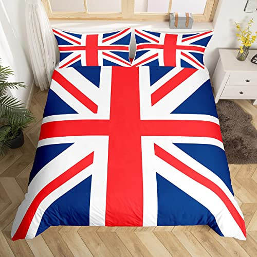Catalonia Union Jack Bedding Set UK Flag Duvet Cover British Flag Comforter Gift for British Comforter Cover Red and Blue Geometric Stripes Super King Size With 2 Pillow Case
