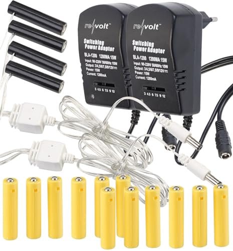 revolt Batterie Dummy AAA: 2er-Set Batterie-Netzteil-Adapter, ersetzt 16 AAA-Batterien (4 Geräte) (Dummy-Netzteil-Kits, Batterieadapter, Steckernetzteil)