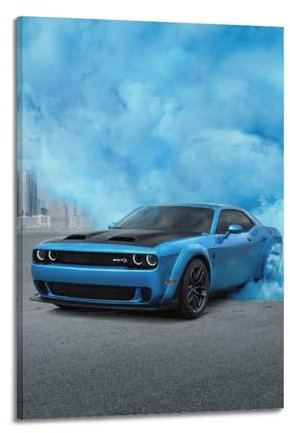 NIZIEE Rennwagen-Poster für Dodge Challenger, Sportwagen, Supercar, dekoratives Gemälde, Leinwand-Poster, 60 x 90 cm