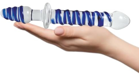 Naughty Drawer - Glass Dildo, Double Ended Glass and Butt Plug, 10 Ribbed in Blue, Perfect Sex Toy Gift for Couples, Anal Dildo, Sex Toys,