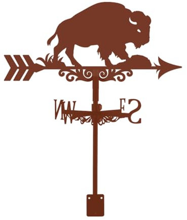 SUPERDANT Weather Vane Yak Wetterfahne Rotbraun Schmiedeeisen Bison Büffel Wetterhahn fürs Dach Garten Richtungsschild Windrichtungsmessgerät Dachinstallation Gartendeko Wetterhahn Dachaufsatz