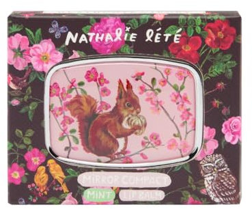 Vintage & Co Beauty Lip Balm 6g and Compact Mirror, Shea Butter and Cocoa Butter, Essential Oils, For Soft Lips, Travel Size, Vegan and Cruelty Friendly, Beauty Gift For Her, Nathalie Lete