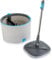 Minky Opti-Clean Spin Mop, 360° Spin & Rinse & Wringing System, Reusable Powerful Microfibre Velcro Pad, Dual Cavity 2L Bucket with Sturdy Handle, Light Grey Bucket with Dark Grey Trim & Blue Accents