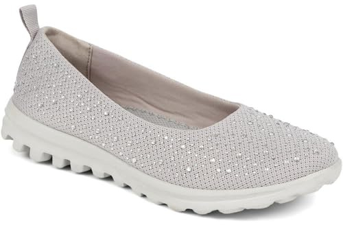 Pavers Women's Lightweight Slip On Pumps in Light Grey - Shoes with Sparkle Detail & Wide D/E Fit - Ladies Casual Summer Footwear - Size UK 5 / EU 38