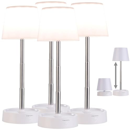 PEARL LED Tischleuchten: 4er-Set Dimmbare Teleskop-Akku-Tischleuchte mit 80 Lumen, 1.200 mAh (Teleskoplampe, LED Akku Tischlampen, Tischlampe Batterie)