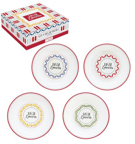 COFFRET DE 4 ASSIETTES A PATES Ø 20CM EN PORCELAINE PASTA & PIZZA LOVERS