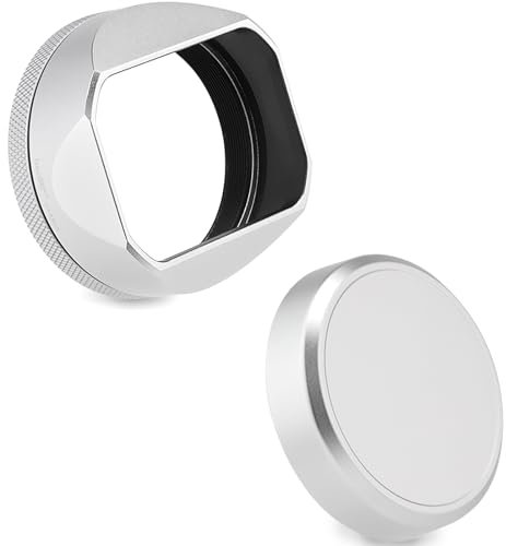 Haoge x100vi Square Metal Lens Hood for Fuji X100VI Fujifilm FinePix X100V X100F X100 X100S VI X100T X70 Camera Accessories with Cap and 49mm Adapter Ring Silver LH-X54W+Cap-X54W