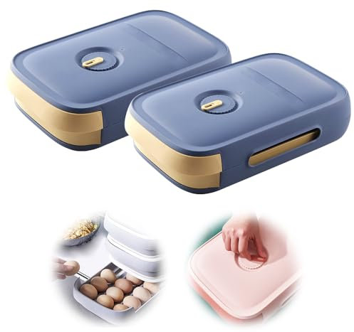 Eierbehälter aus Kunststoff, Neuest Eier Aufbewahrungsbox 20 Eier, Eierbox mit Schublade und Frischhalte Markierung, Stapelbarer Eierhalter Eierkorb für Kühlschrank Küche (Blau 2pcs)
