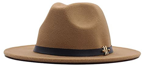 Beokeuioe Vintage Filzhut breite Krempe Damen Klassischer Jazzhut Fedora Hut Trilby Hut mit Leder Gürtelschnalle Filz Panama Hüte Gatsby Hut Cowgirl Western Hüte Elegante Mützen