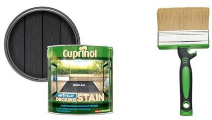 CUPRINOL 5122405 Anti Slip DECKING STAIN BLACK ASH 2.5L & Fit for The Job 4 inch Large Capacity Shed and Fence Block Brush for Rapid Painting of Sheds & Fence