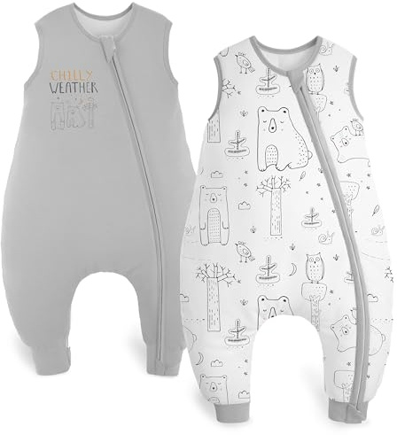 Yoofoss 2er Pack Baby Schlafsack mit Füßen 1.5 Tog Baumwolle Schlafsack Baby mit Beinen Herbst Winter Babyschlafsack für 4-6 Jahre Kinder Jungen Mädchen 100 cm- Grau Bär