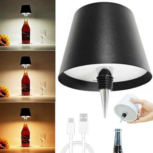 Genyerl Lámpara inalámbrica para botella, luz LED para botella de vino (negro)