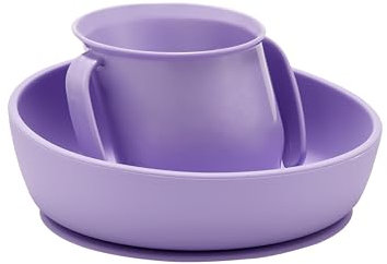 Doidy Trainer Cup and Weaning Bowl Set, for Baby 3months+ Mealtime (Cup + Bowl, Lilac)