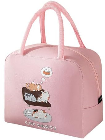 WYSUMMER Lunchtasche, isolierte Tragetasche für Damen, Karton, isolierte Lunchbox, Kühltasche, wasserabweisend, Lunch-Organizer für Kinder und Studenten, Reisen, Picknick, Schule (Katze, Rosa)