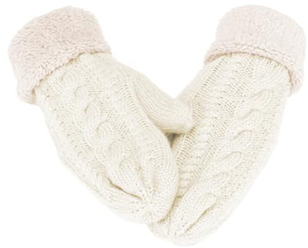 Lufdegim Handschuhe Damen Winter Warm, Fäustlinge Super Dicke Gestrickt, Outdoor Fausthandschuhe, Winterhandschuhe Weihnachts Geburtstags Geschenk (Weiß)