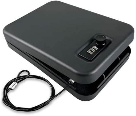 Safe Box, Small Safe, Security Box with Combination Lock, Portable Gun Safe for Office Car Dorm Money Passports Valuables,Black,24x16x4cm