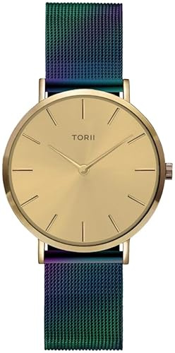 TORII Damenuhr Gold Edelstahl - rund Quarz G34MS.GG Milanaise-Armband Strichindizes wasserdicht 50 m