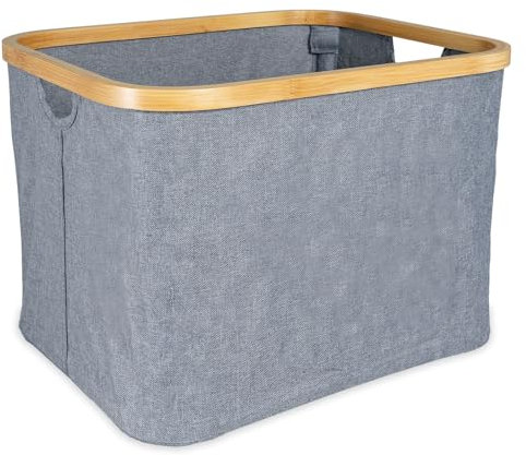 Staubox faltbar | Wäschekorb Nelson | Regalbox Kallaxregal Bambus grau 40L