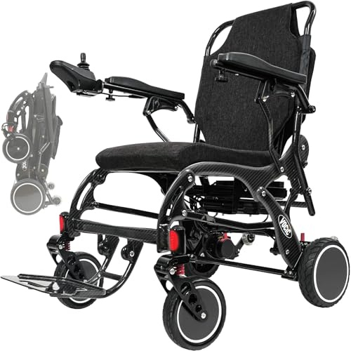 VOCIC Carbon Elektrorollstuhl Faltbar Leicht(24KG),Doppelakku | 28KM Supersportwagen Rollstuhl Elektrisch für Senioren,Pannensichere Reifen für All Gelände,Airline genehmigt,5 Jahre Support