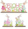 COCHIE 3 Stück Osterhase Deko aus Holz,Osterdeko Hase,Deko Aufsteller für Ostern,Frohe Osterhase Holz Deko Aufsteller mit Schriftzug Ostern für Osterdeko Frühling Garten