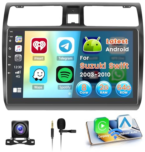 8 Kerne Inefala Android 15 Radio für Suzuki Swift 2003-2010 mit Wireless CarPlay 2+64G, 10,1 Zoll Bildschirm mit Android Auto 32EQ DSP 59UI FM RDS GPS Bluetooth WiFi SWC AHD Rückfahrkamera