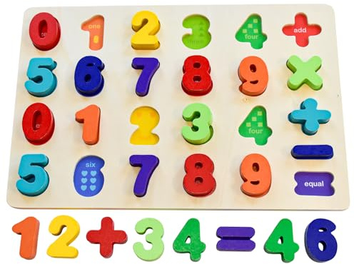 Arithmetic Numeral Wooden Jigsaw Puzzles for Kids Arithmetic Learning Toys | Premium Smooth Solid Wood with Non-Toxic Water-Based Paint, Burr-Free Safe Edges for Toddlers Aged 3+