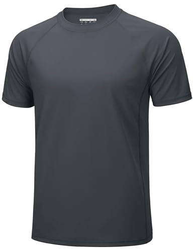 MAGCOMSEN Swim Shirts for Men Rash Guard Short Sleeve Sun T-Shirt UPF 50 Quick Dry Lightweight Surfing Shirt Darkgrey, L