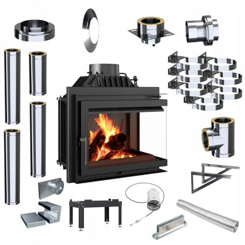 KRATKI Kamineinsatz Gusseisen Simple 8kW Holzofen Eck rechts Ø200 BImSchV 2