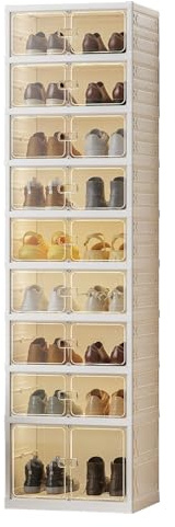 Cachpib Shoe Rack Organizer for Closet Entryway, Foldable Sneaker Storage, Collapsible Shoe Cabinet With Doors, Stackable Storage Cabinet With Lids for Living Room Bedroom