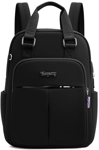 DEEVORCA Elegant Women Backpack Lightweight Multi Compartment Ladies Rucksack Equipped with USB Charging Port Durable, Suitable for Commuting, Traveling Daily Use Waterproof Nylon Midnight Black
