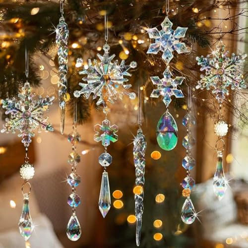 Acryl Schneeflocke Eiszapfen 18 Stück Weihnachtsbaum Schmuck Weihnachtsbaum Kristall Dekorationen Hängende Ornamente Tannenbaumschmuck Bunt