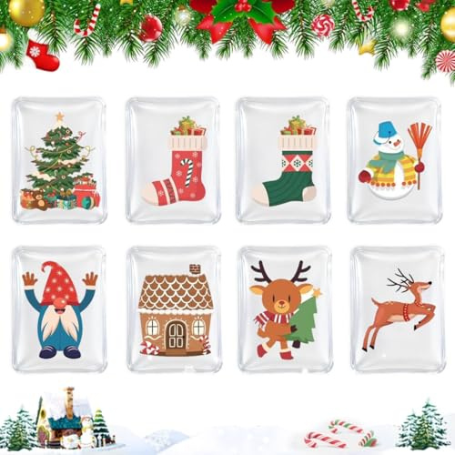 8 Stück Taschenwärmer Wiederverwendbar, Handwärmer Kinder, Handwärmer Weihnachten zum Knicken, Faszinierende Taschenwärmer mit Weihnachtsbaum Schneemann Rentier für Damen Warm