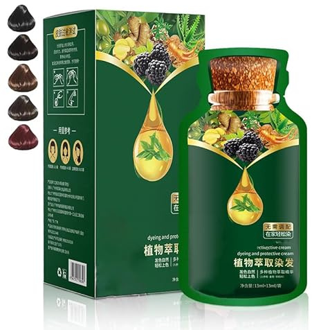 Gentle Plant-Based Quick-Use Hair Dye, Natural Plant Extract Hair Dye with Hair Mask, for the Elderly and Young People to Accurately Cover Gray Hairs (Black)
