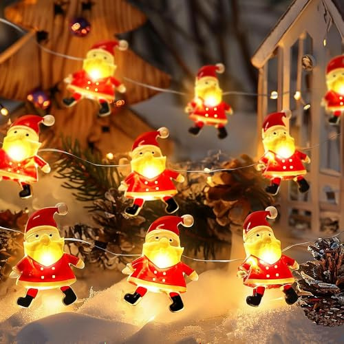 TRIXES Christmas Santa Claus String Lights 3M Battery Operated | 3M Novelty String Lights with Father Christmas Design, Festive Décor