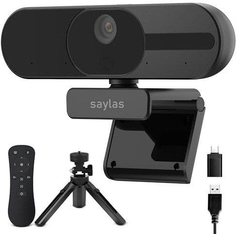 saylas 4K Webcam with Microphone and Speaker, 120° FOV Wide Angle Web cam with Remote, Noise-Cancelling Mics, Auto Focus, Privacy Cover, Plug & Play Web Camera for Computer, USB Webcam for Pc, Laptop