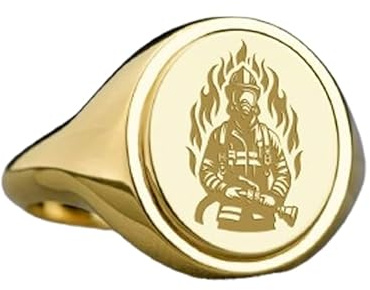 WORLD WIDE GEMS Feuerwehr-Siegelring | Ring graviert mit Abzeichen-Design | Geschenkschmuck | Feuerwehr-Symbol | 925er Sterlingsilber (Ringgröße US 5–12,5) vergoldet | WW_PDR_00637, 15x13mm, Sterling