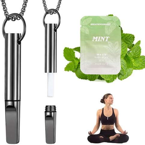 EQVP Anxiety Breathing Necklace, Breath Free Necklace with Filters, Breathing Exercises, Meditation, Valentine's Day Birthday Gift for Women Men Stress Rel