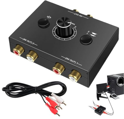 LgCiXli Bidirektionaler RCA Cinch Audio Switch | 2-Wege Stereo Umschalter mit präziser Lautstärkeregelung | Verlustfreie Signalübertragung für HiFi, PC & Aktivlautsprecher