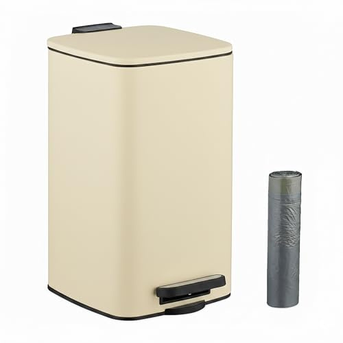 Relaxdays Kosmetikeimer, 8 Liter, Absenkautomatik, entnehmbarer Inneneimer, Metall, Bad Mülleimer mit Deckel, Farbwahl
