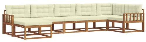 vidaXL Outdoor-Sofagarnitur mit Kissen 7 pcs Natur und Creme, Modernes Akazienholz Outdoor-Sofaset, langlebige Gartenmöbel, Flexible Anordnung für die Terrasse, Bequeme Lounge im Hinterhof