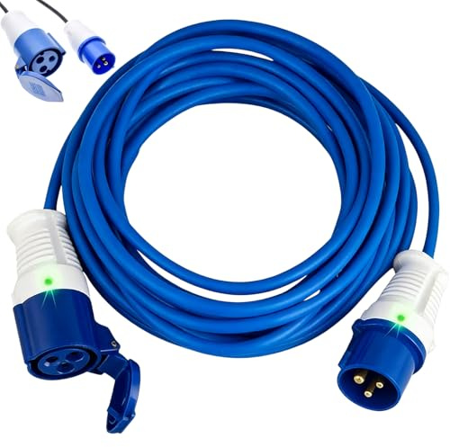 CEE-Verlängerungskabel 10m, 230V 16A Campingkabel Stromkabel Camping Kabel, Verlängerung IP44 Outdoor Starkstrom Verlängerungskabel für Wohnmobil Camping (Blau)
