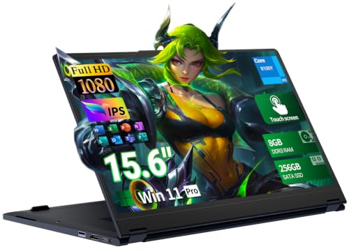 Computer portatile da 15,6 pollici 2 in 1 touchscreen, 8 GB RAM 256 GB SSD Core m3-8100Y Lap top, notebook convertibile a 360 ° con Win 11/Office, display FHD, touch screen rotante a 360°, WiFi5/BT5
