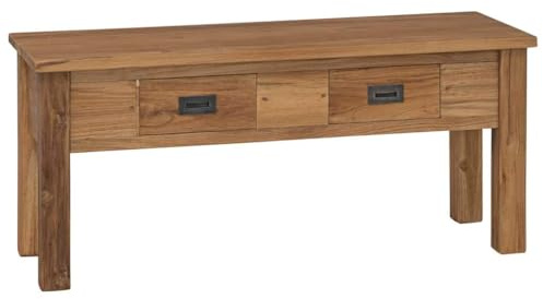UERNGFTKM Massive Teak Flurbank im Kolonialstil 90 x 30 x 40 cm mit 2 Schubladen, vielseitig als TV-Tisch, Garderobenbank oder Lowboard nutzbar, robuste Hartholzplatte für Dekoration, max.