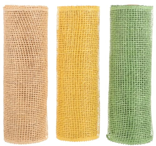 JEWEDECO 3 Stück Dekoratives Geschenkpapierrolle aus Pp mit Rolle und Netzdesign für Rustikale Selbstgemacht Bastelarbeiten und Geschenkverpackung im Natürlichen Stil