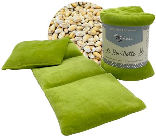 Bouillotte Graine de Blé Certifiée OEKO-TEX (Made in France) - Coton Issu de L'Agriculture Biologique - Bien Être, Douleurs Musculaires, Règles Douloureuses - Passe au Micro-Onde