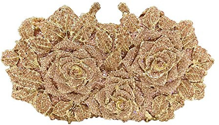 Boutique De FGG Blume Abendtasche Kristall Clutch Handtasche Damen Formale Strass Brauthandtasche Clutches für Party,Mini,Champagner